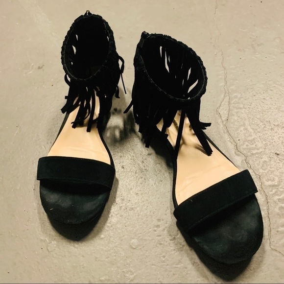 NINE WEST Wanderlust suede fringed bohemian tribal black sandals women size 5 - Picture 4 of 8
